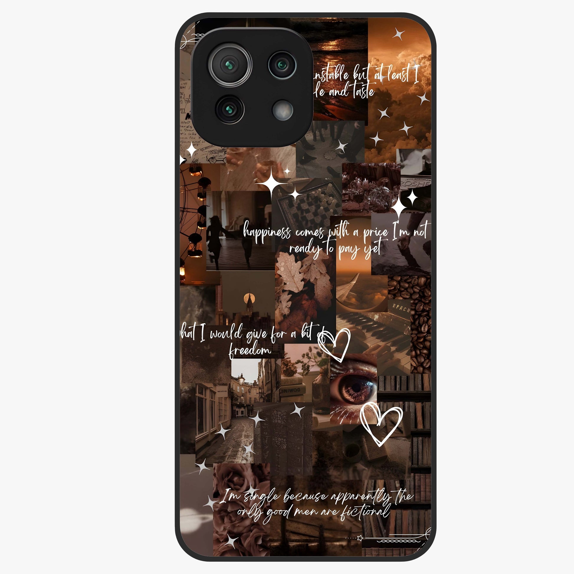 Bittersweet Aesthetic Chaos Glass Case showing flat back view with artistic chaotic aesthetic design and glossy glass finish.