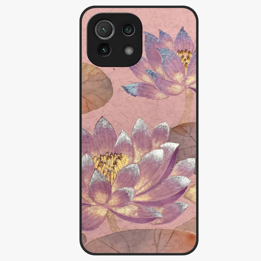 Blossom Mist Lotus Glass Case showing flat back view with serene lotus blossom artwork and glossy glass finish.
