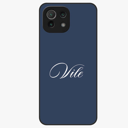 Blue Background Personalized Custom Name Glass Case showing flat back view with minimal blue background and custom name design.