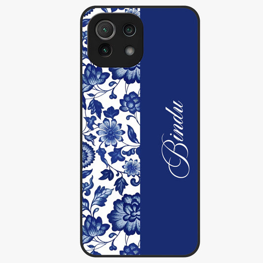Blue Vintage Floral Pattern Glass Case upright view showcasing timeless floral illustration with vintage inspired style.