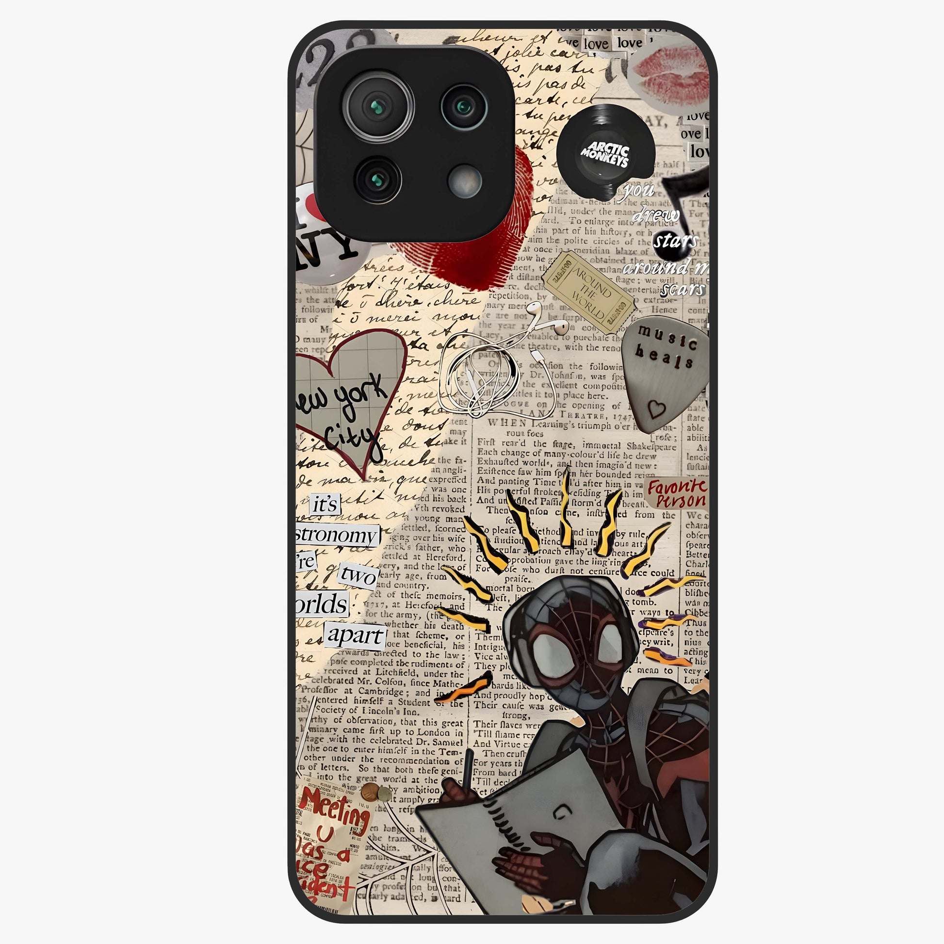 City Dream Sketch Glass Case showing flat back view with artistic city skyline sketch artwork and glossy glass finish.