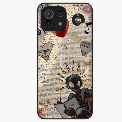 City Dream Sketch Glass Case showing flat back view with artistic city skyline sketch artwork and glossy glass finish.