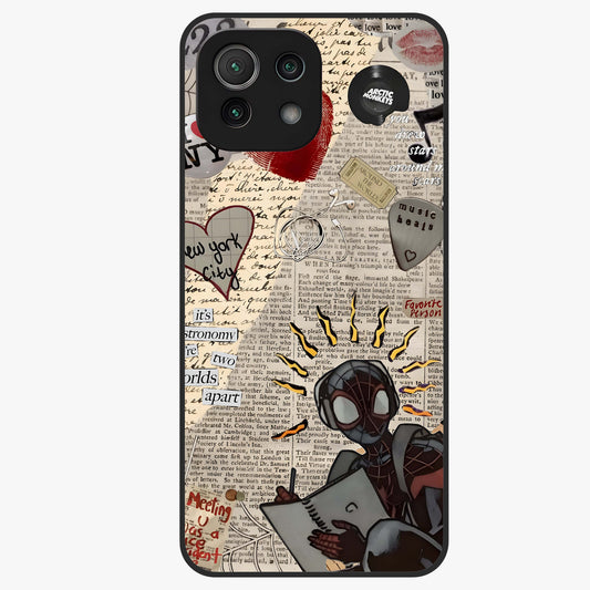 City Dream Sketch Glass Case showing flat back view with artistic city skyline sketch artwork and glossy glass finish.