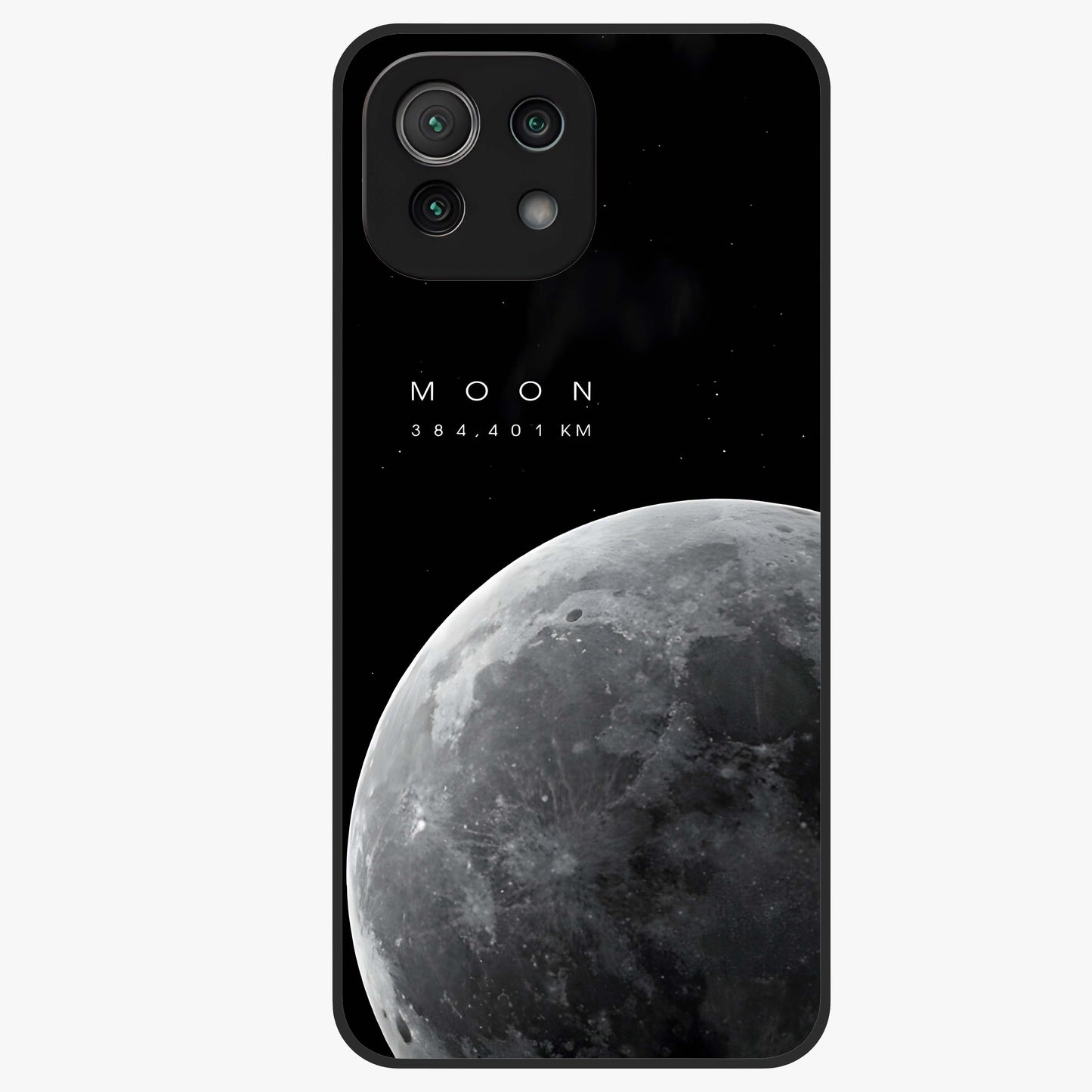 Cosmic Moon Glow Glass Case showing flat back view with glowing moon artwork and glossy glass finish.