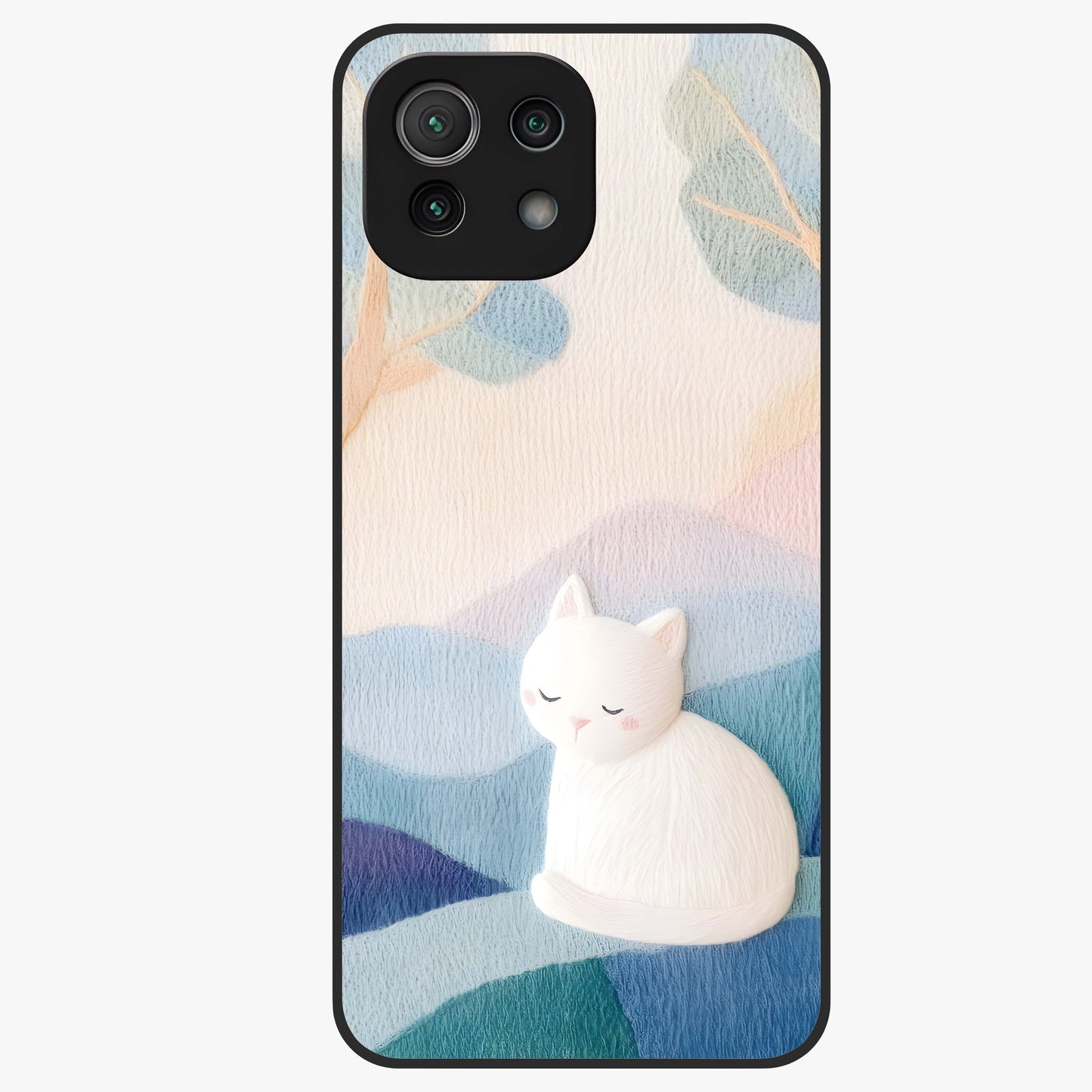 Cotton Dream Cat Glass Case showing flat back view with soft dreamy cat artwork and glossy glass finish.