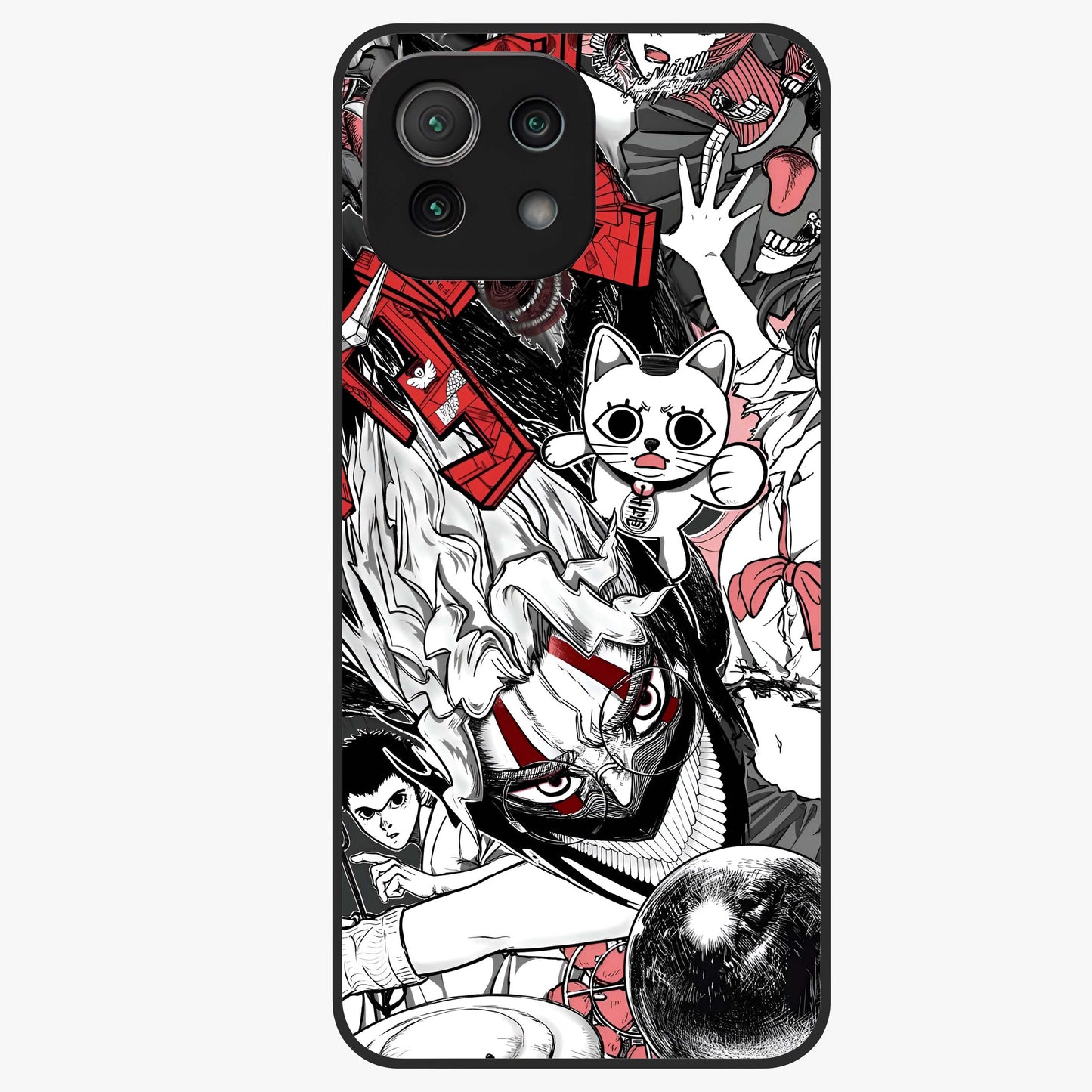Crimson Chaos Panel Glass Case showing flat back view with bold crimson abstract artwork and glossy glass finish.