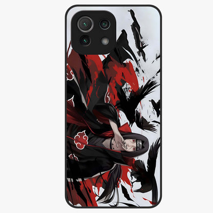 Crimson Crow Illusion Glass Case showing flat back view with artistic crow illusion artwork and glossy glass finish.