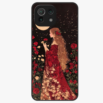 Crimson Dreams Glass Case showing flat back view with dreamy crimson artwork and glossy glass finish.