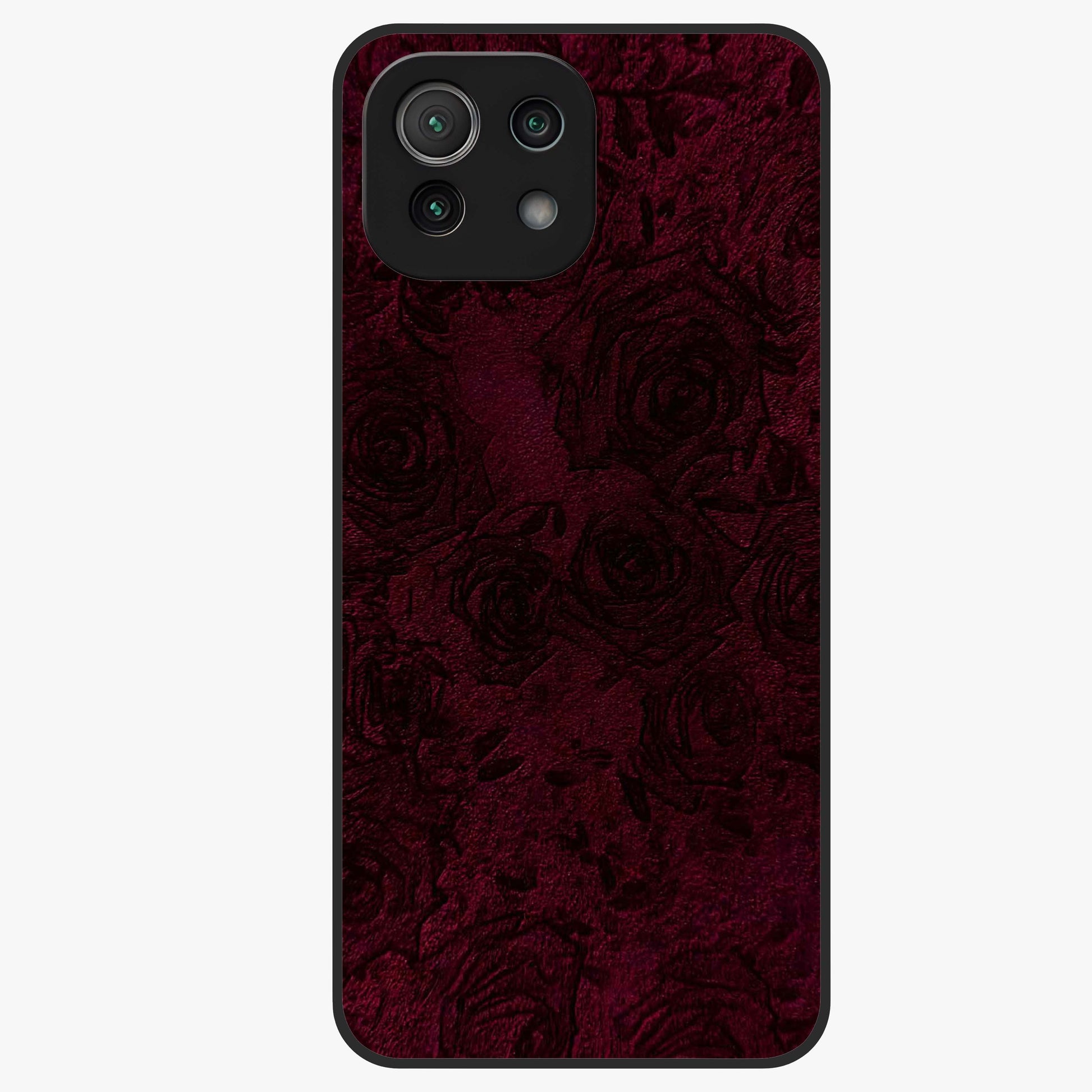 Crimson Fade Flow Glass Case showing flat back view with flowing crimson gradient artwork and glossy glass finish.