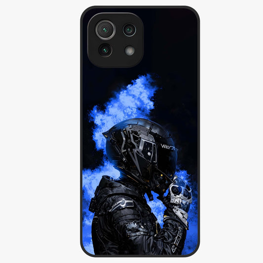 Cyber Sentinel Protocol Glass Case showing flat back view with futuristic cyber themed artwork and glossy glass finish.