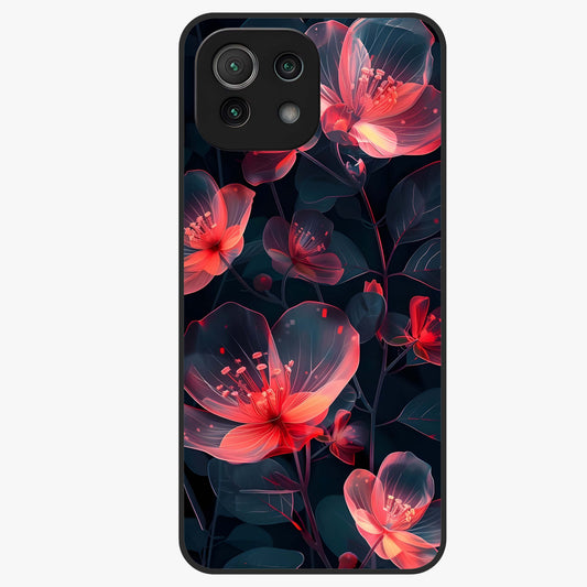 Dark Shade of Flower Glass Case showing flat back view with elegant dark floral artwork and glossy glass finish.