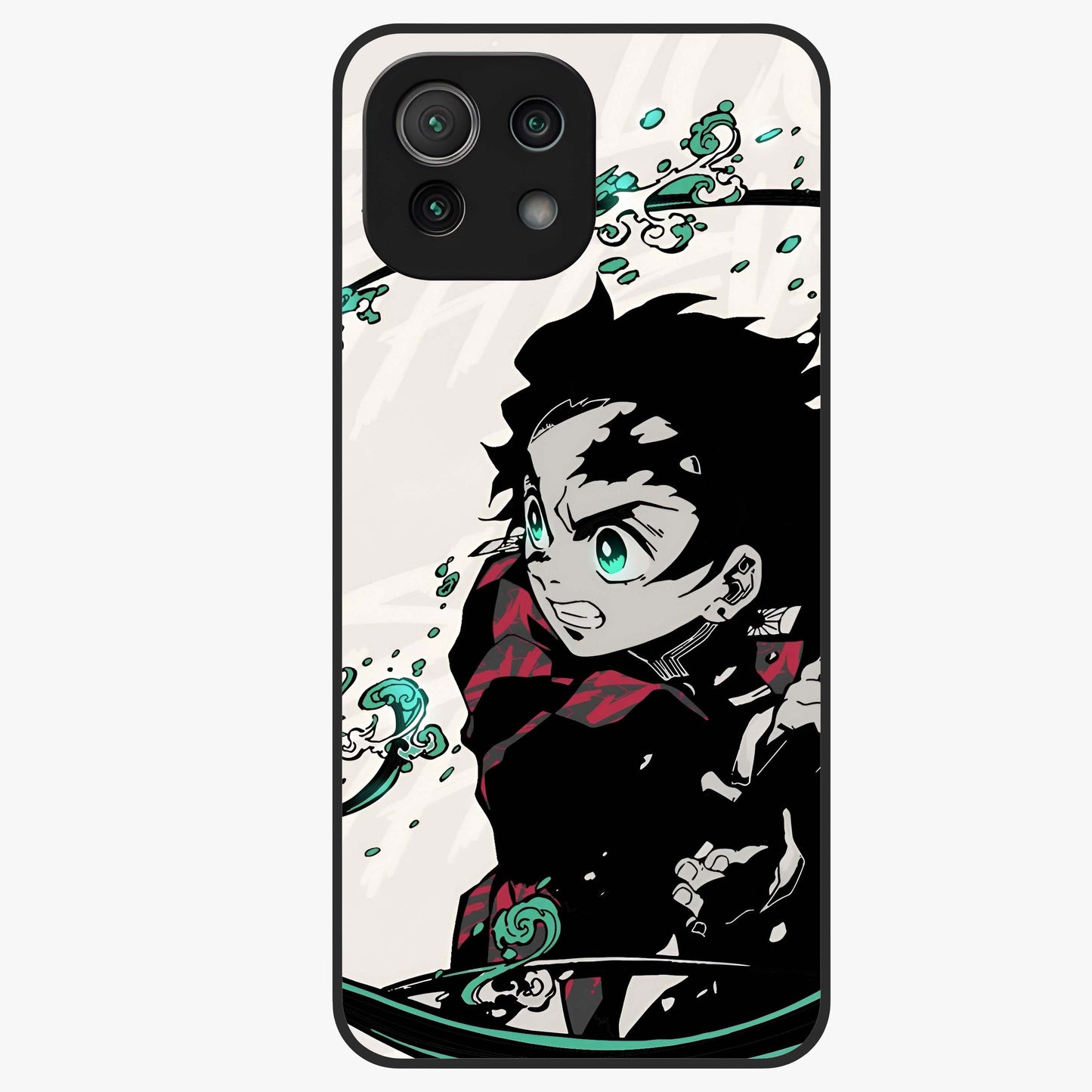 Demon Slayer Glass Case showing flat back view with bold anime inspired artwork and glossy glass finish.