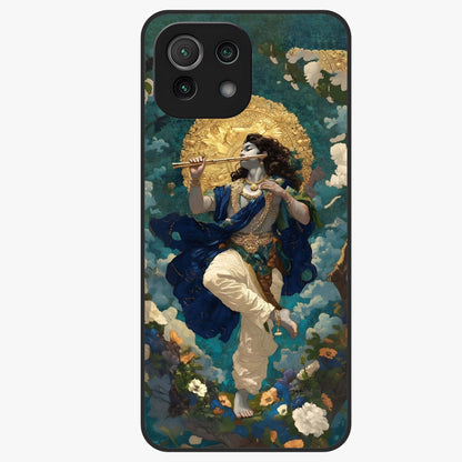Divine Krishna Art Glass Case showing flat back view with Lord Krishna artwork and glossy glass finish.