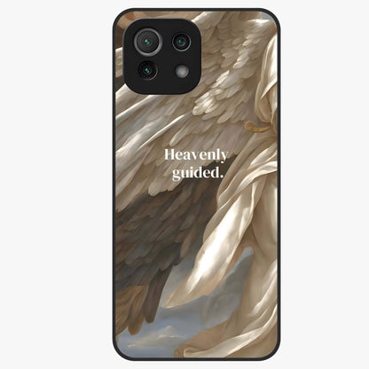 Divine Winged Grace Glass Case showing flat back view with elegant wing inspired artwork and glossy glass finish.