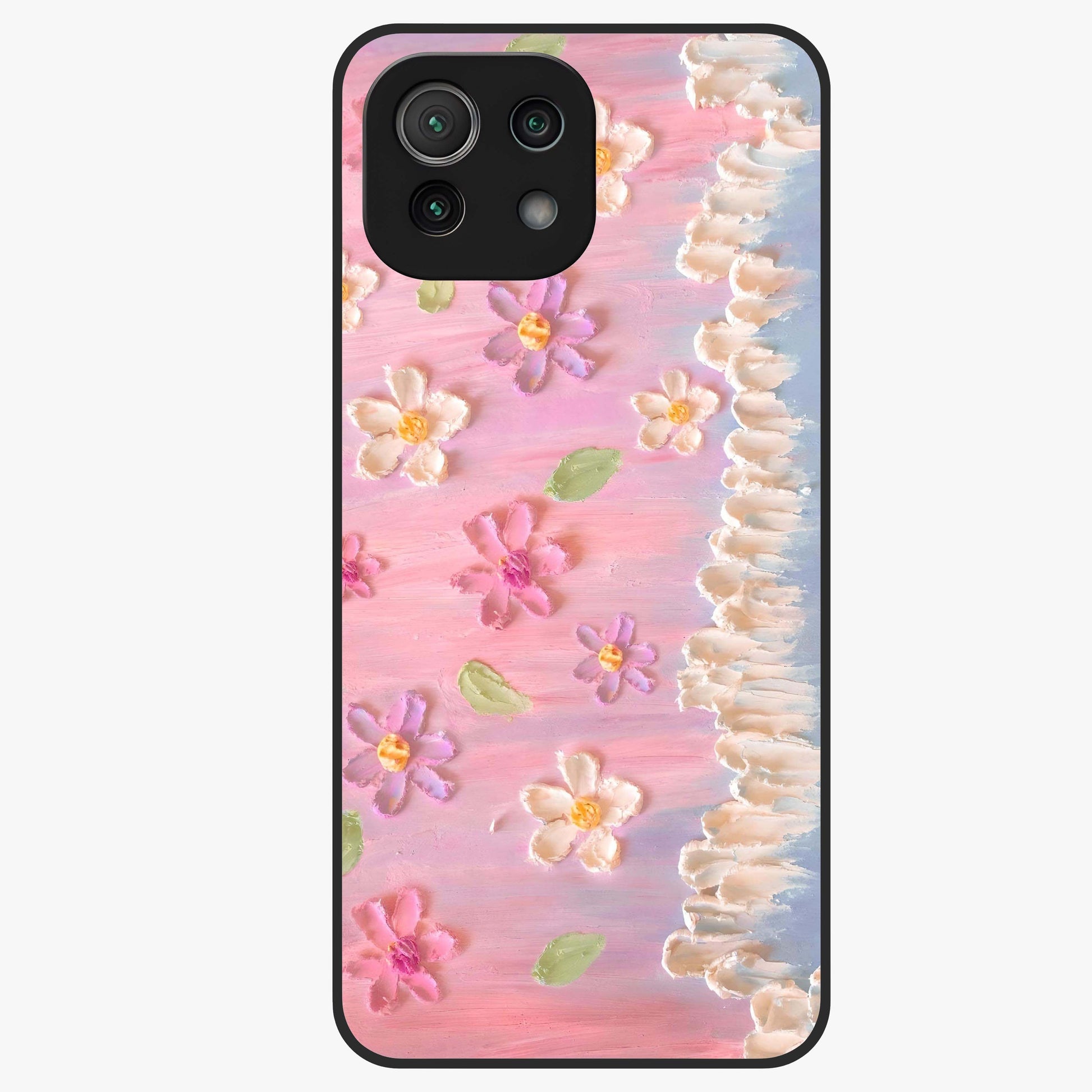 Dreamy Painted Garden Glass Case showing flat back view with artistic painted floral garden artwork and glossy glass finish.