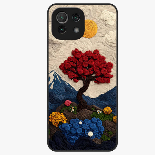 Eternal Nature Tapestry Glass Case showing flat back view with intricate nature tapestry artwork and glossy glass finish.