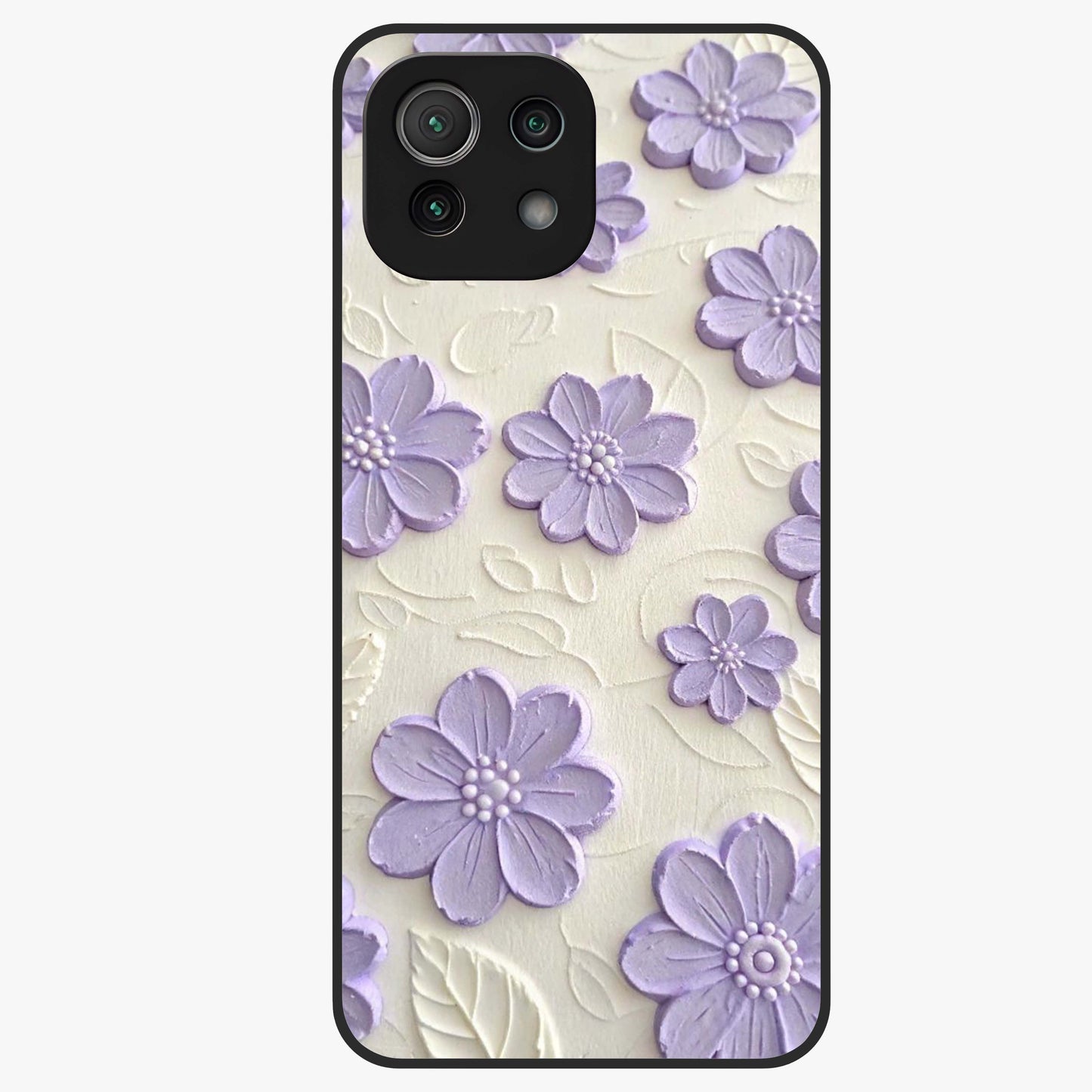 Floral Wall Art With Purple Flowers Glass Case showing flat back view with purple flower artwork and glossy glass finish.