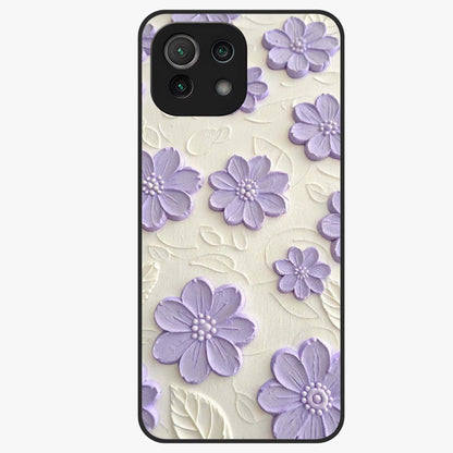 Floral Wall Art With Purple Flowers Glass Case showing flat back view with purple flower artwork and glossy glass finish.