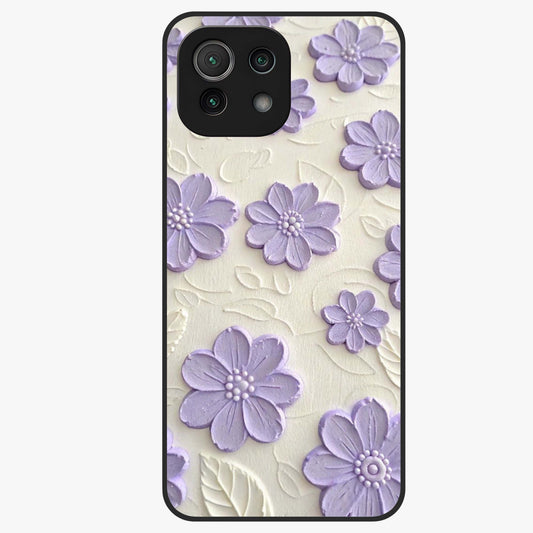 Floral Wall Art With Purple Flowers Glass Case showing flat back view with purple flower artwork and glossy glass finish.