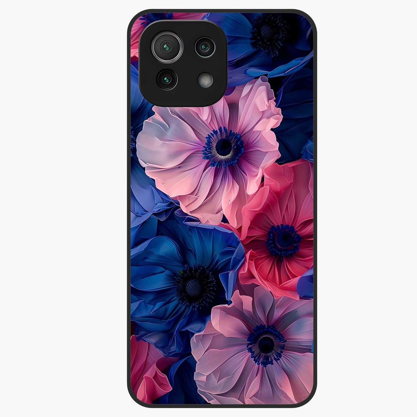 Flower Paper Art Pattern Glass Case showing flat back view with paper cut style floral artwork and glossy glass finish.