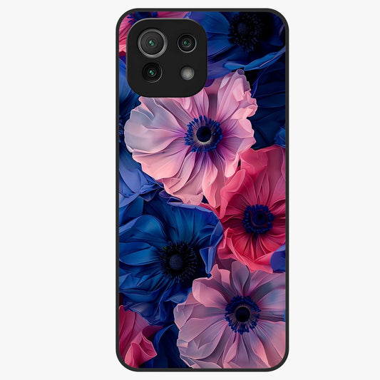 Flower Paper Art Pattern Glass Case showing flat back view with paper cut style floral artwork and glossy glass finish.