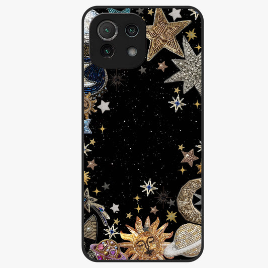 Galactic Jewel Stars Glass Case showing flat back view with sparkling star jewel artwork and glossy glass finish.