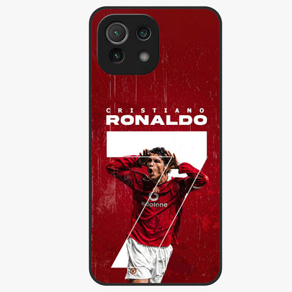 Goal Celebration Legacy Glass Case showing flat back view with football celebration inspired artwork and glossy glass finish.