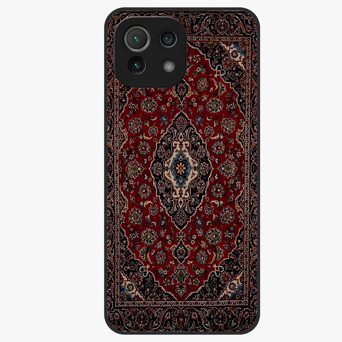 Heritage Carpet Royale Glass Case showing flat back view with ornate Persian carpet inspired pattern and glossy glass finish.