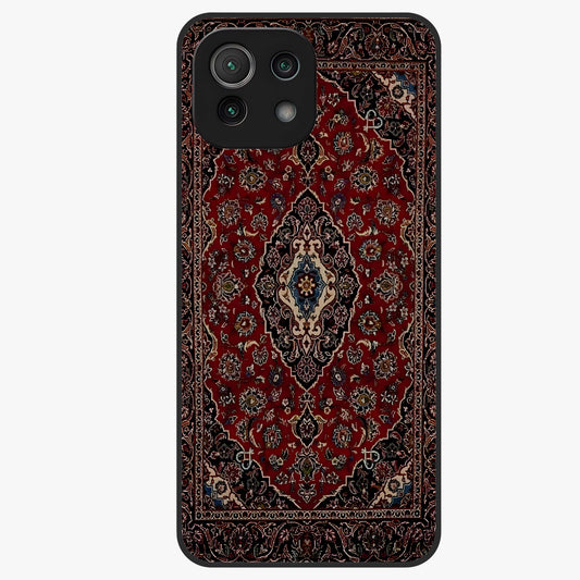 Heritage Carpet Royale Glass Case showing flat back view with ornate Persian carpet inspired pattern and glossy glass finish.