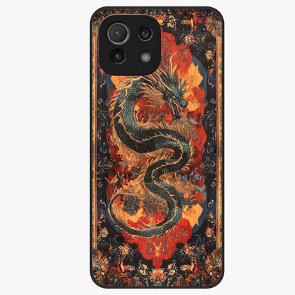 Inferno Dragon Soul Glass Case showing flat back view with fiery dragon artwork and glossy glass finish.