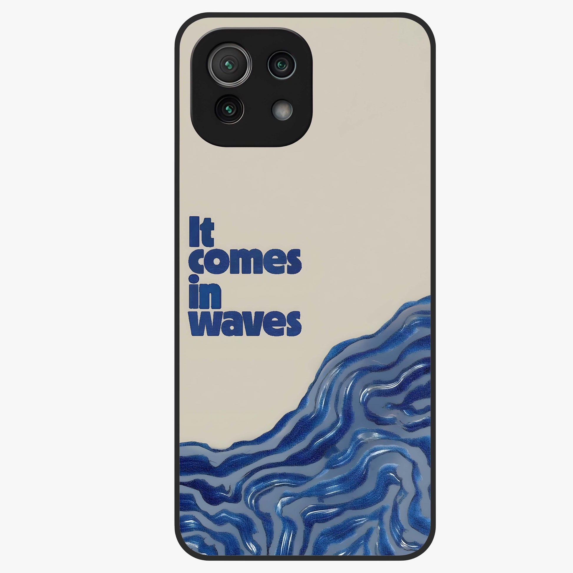 It Comes In Waves Quote Glass Case showing flat back view with inspirational wave themed quote artwork and glossy glass finish.