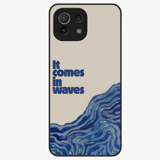 It Comes In Waves Quote Glass Case showing flat back view with inspirational wave themed quote artwork and glossy glass finish.