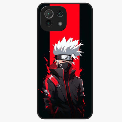Kakashi Scarlet Shadow Glass Case showing flat back view with powerful anime ninja artwork and glossy glass finish.