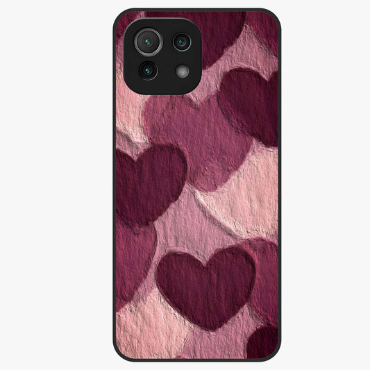Layered Paper Hearts Glass Case showing flat back view with layered paper heart artwork and glossy glass finish.