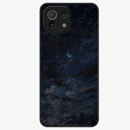 Lunar Veil Silence Glass Case showing flat back view with mystical moon veil artwork and glossy glass finish.