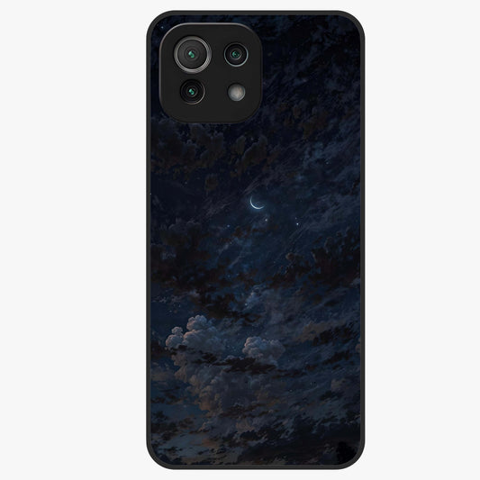 Lunar Veil Silence Glass Case showing flat back view with mystical moon veil artwork and glossy glass finish.