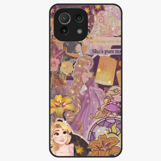 Magical Tangled Dream Glass Case showing flat back view with dreamy tangled artwork and glossy glass finish.