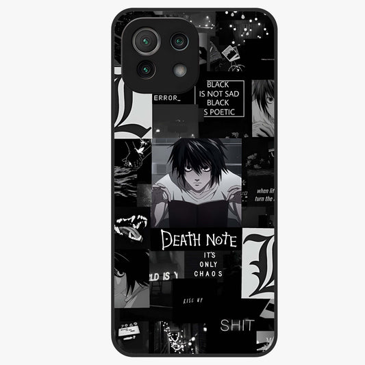Midnight Chaos Mind Glass Case showing flat back view with abstract dark themed artwork and glossy glass finish.