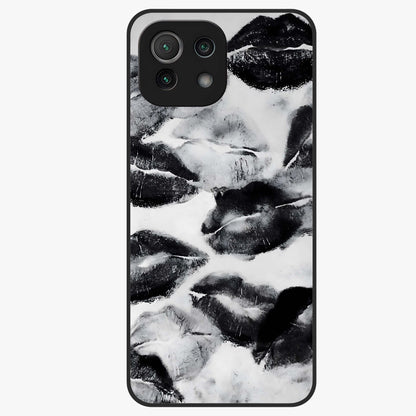 Midnight Kiss Marks Glass Case showing flat back view with lipstick kiss mark artwork and glossy glass finish.