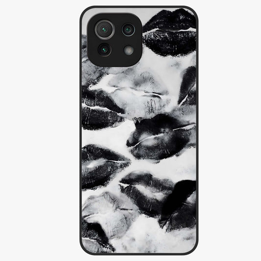 Midnight Kiss Marks Glass Case showing flat back view with lipstick kiss mark artwork and glossy glass finish.