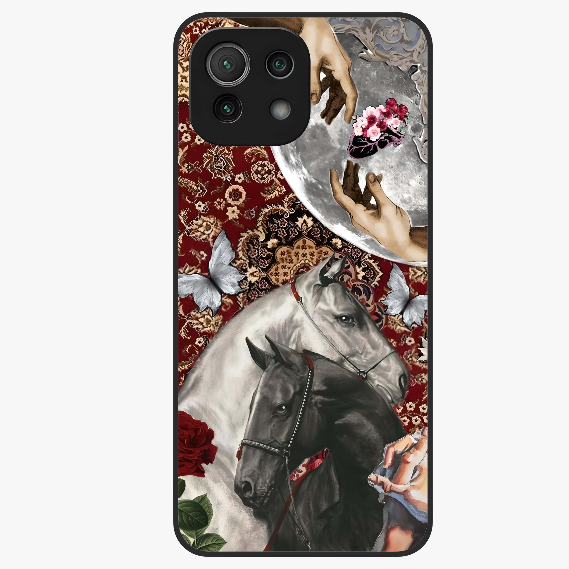 Moonlit Royal Stallion Glass Case showing flat back view with majestic horse under moonlight artwork and glossy glass finish.