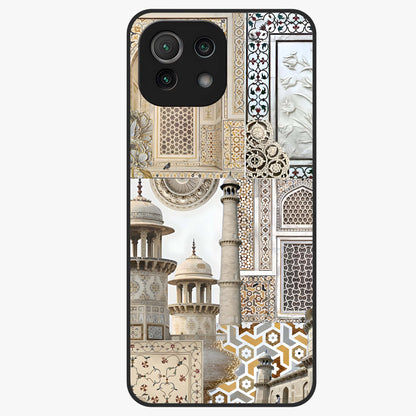 Mughal Marble Legacy Glass Case showing flat back view with intricate Mughal inspired marble pattern and glossy glass finish.