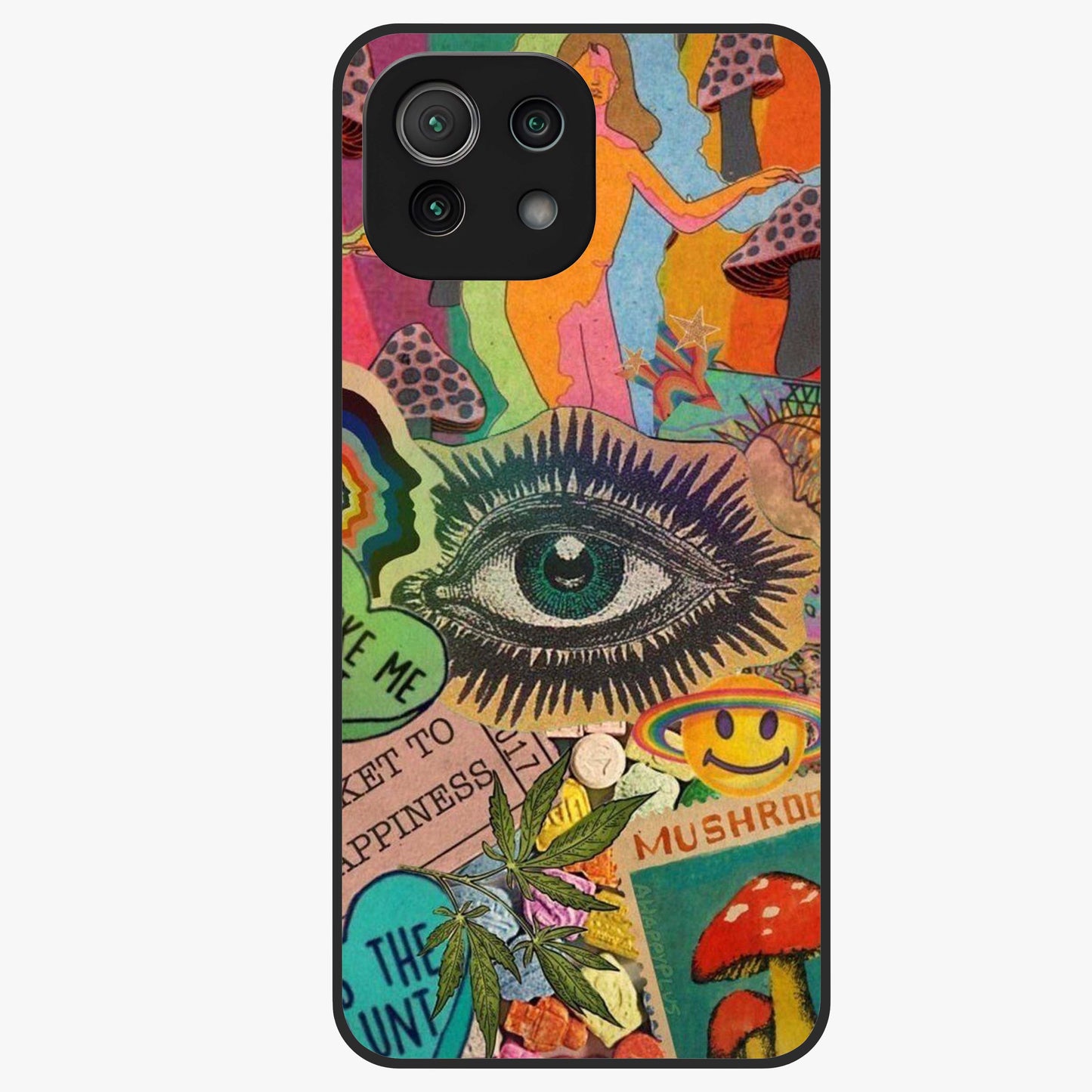 Mystic Eye Wonderland Glass Case showing flat back view with mystical eye themed artwork and glossy glass finish.