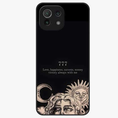 Mystic Victory Aura Glass Case showing flat back view with victory symbol artwork and glossy glass finish.