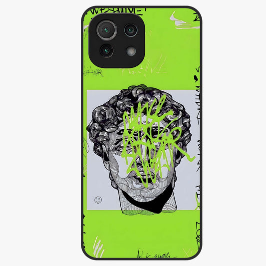 Neo Graffiti Rebellion Glass Case showing flat back view with vibrant graffiti artwork and glossy glass finish.