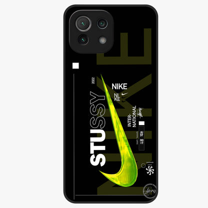 Neon Street Edition Glass Case showing flat back view with neon street style artwork and glossy glass finish.