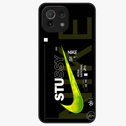 Neon Street Edition Glass Case showing flat back view with neon street style artwork and glossy glass finish.