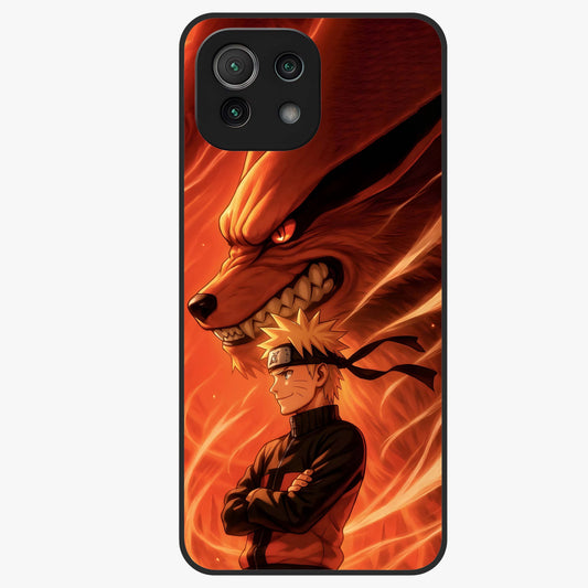 Nine Tails Legacy Glass Case showing flat back view with powerful nine-tailed fox inspired artwork and glossy glass finish.