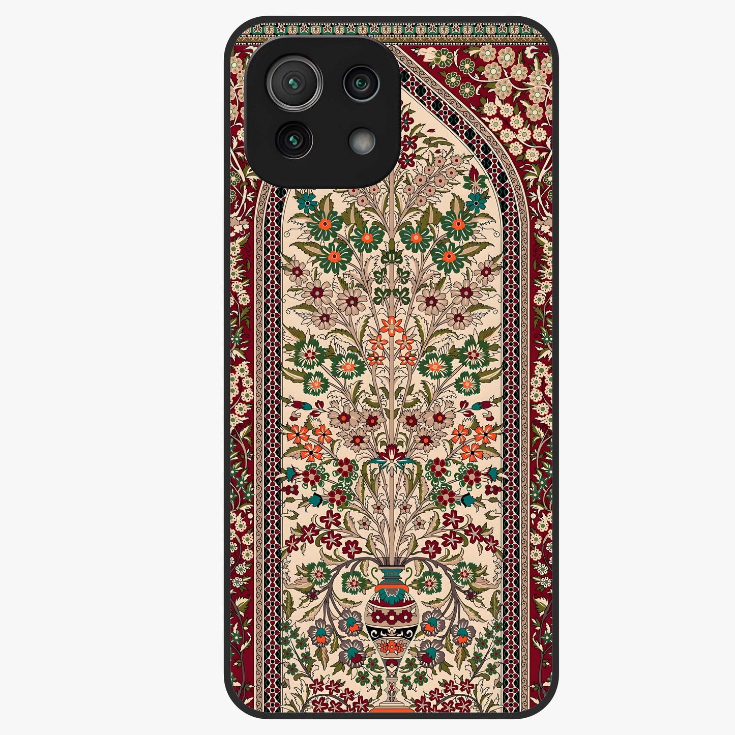 Persian Inspired Glass Case showing flat back view with ornate Persian style pattern artwork and glossy glass finish.