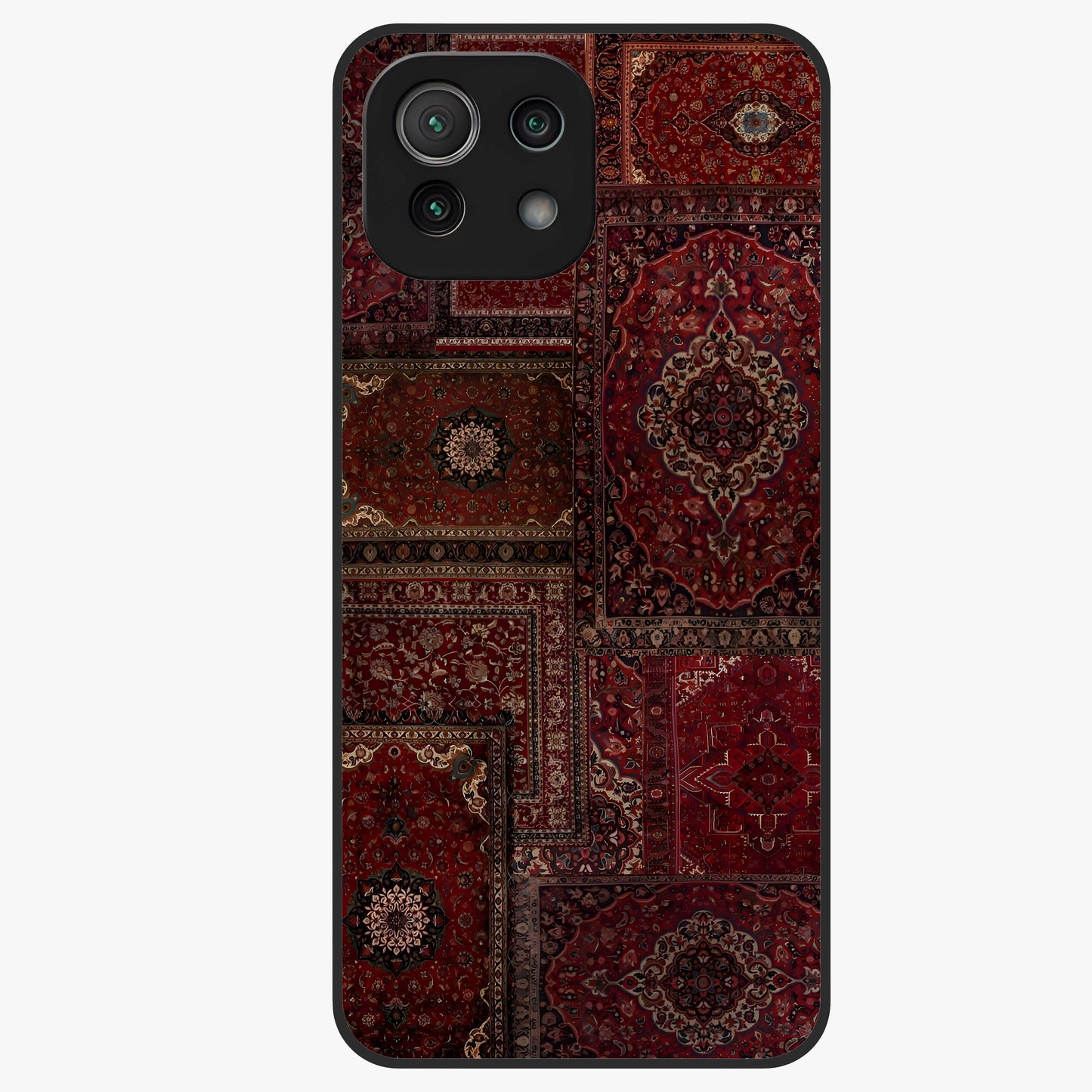 Persian Velvet Tale Glass Case showing flat back view with luxurious Persian velvet pattern artwork and glossy glass finish.